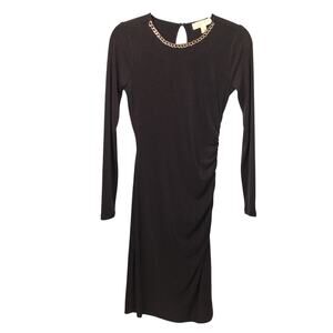 Michael Michael Kors Ruched Gold-tone Chain Link Cocktail Party Midi Dress XS